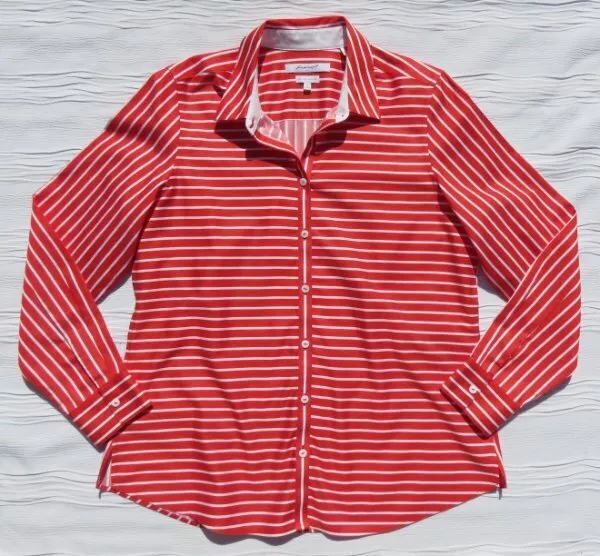 FOXCROFT NYC US L 12 Red White Stripe Non Iron Cotton Fitted Brooke Shirt Top 3