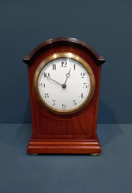 Antique Mahogany Inlaid 8 Day Mantel Clock