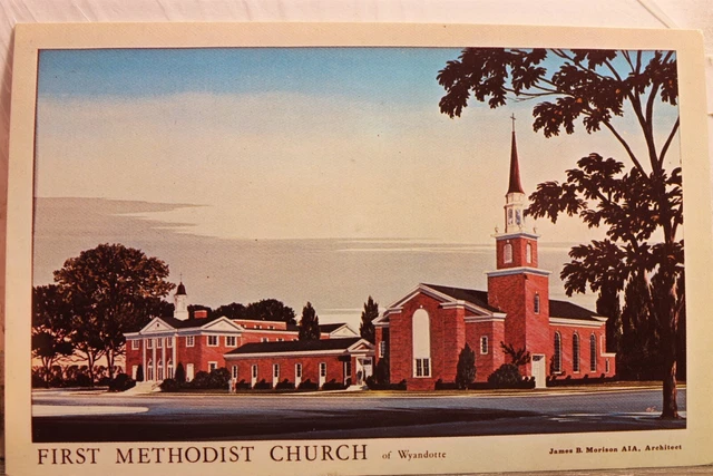Michigan MI Wyandotte First Methodist Church Postcard Old Vintage Card View Post