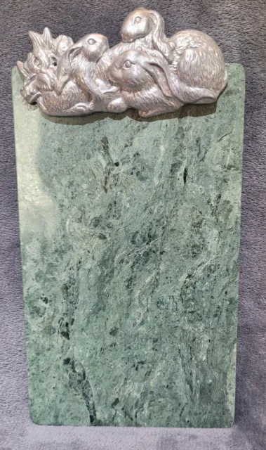 Vintage Green Granite Stone Cheese Cutting Board Serving Tray Pewter Rabbits