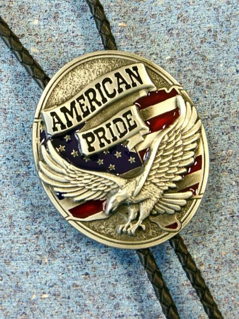 Bolotie Westernkrawatte Cowboy Indianerschmuck Adler USA Fahne Lederband Country