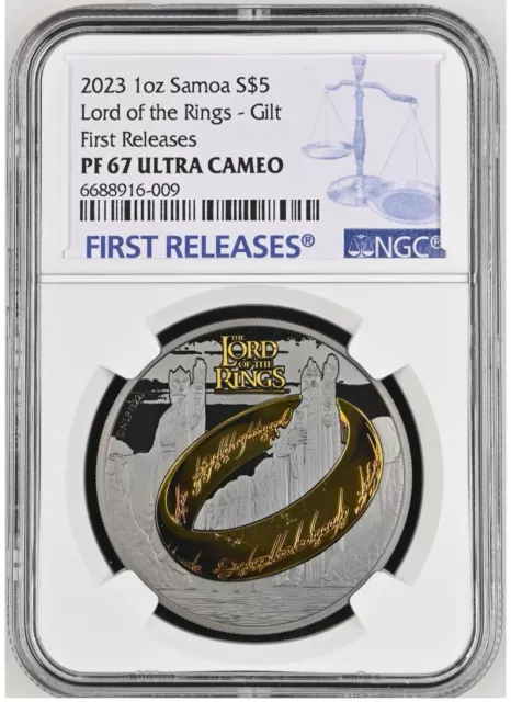 2023 $5 Samoa LORD OF THE RINGS 1oz Silver Coin w/Black Platinum Gold NGC 67 FR