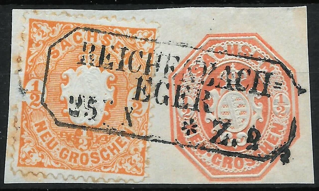 SACHSEN; MiNr. 15d auf GAA11; 1/2 + 1/2 Ngr.; BPP BEFUND; R3 REICHENBACH=EGER
