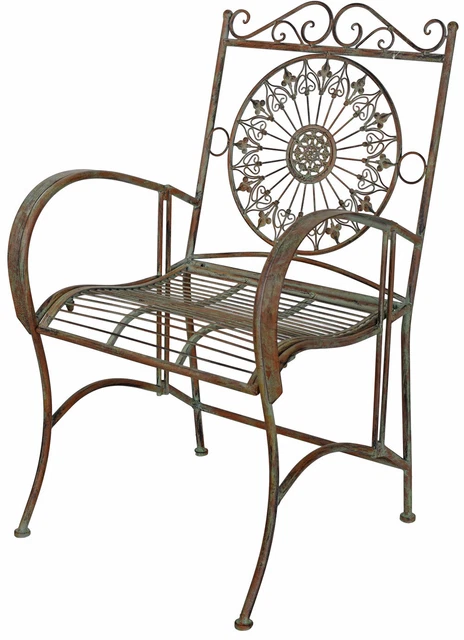 Gartensessel Antik Stuhl Garten Eisenstuhl Landhaus Sessel Metall Armlehnstuhl