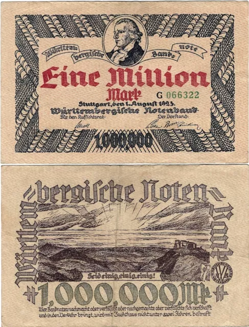 Banknote 1 Million Mark 1923 Stuttgart Baden-Württemberg WTB-18 Ro.778 P-S987