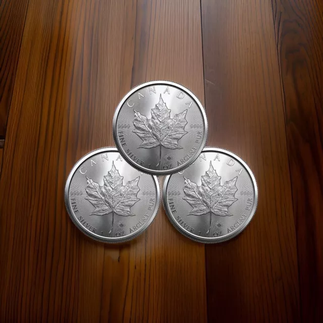 2023 $5 Silver Canadian Maple Leaf 1 oz Brilliant Uncirculated (Lot of 3 coins)