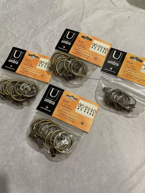 Umbra Loft 1 .1/2" Clip Drapery Rings - 3 Bags 7 Pcs Bronze & 10 PCs Smaller