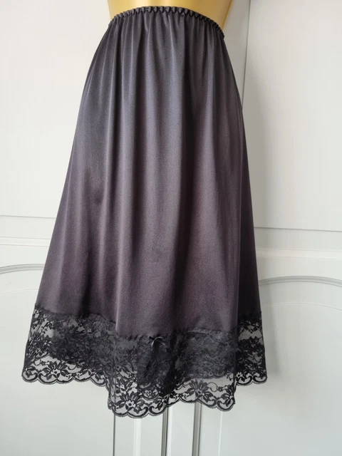 Mezza Slip Donna Vintage St Michael Nero Seta Nylon/Poliammide Raso Taglia 14-16