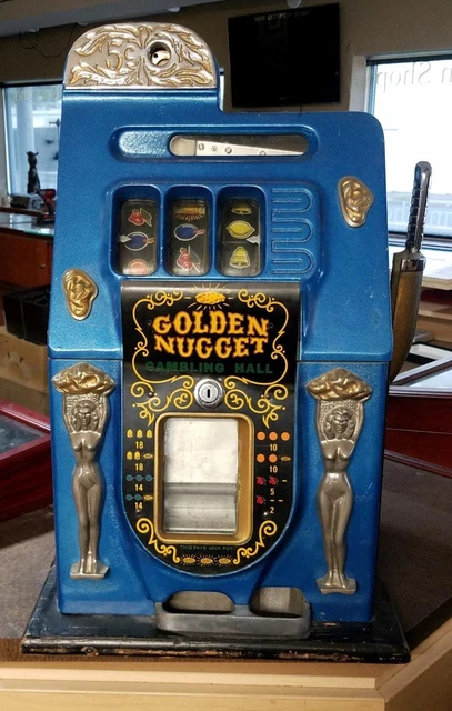 Golden Nugget Gambling Hall Slot Machine | 5 cent Machine | Blue
