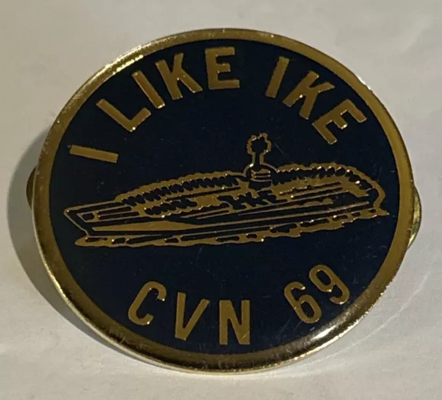 Vintage I Like Ike Dwight D Eisenhower CVN 69 Double Pin Aircraft Carrier Button