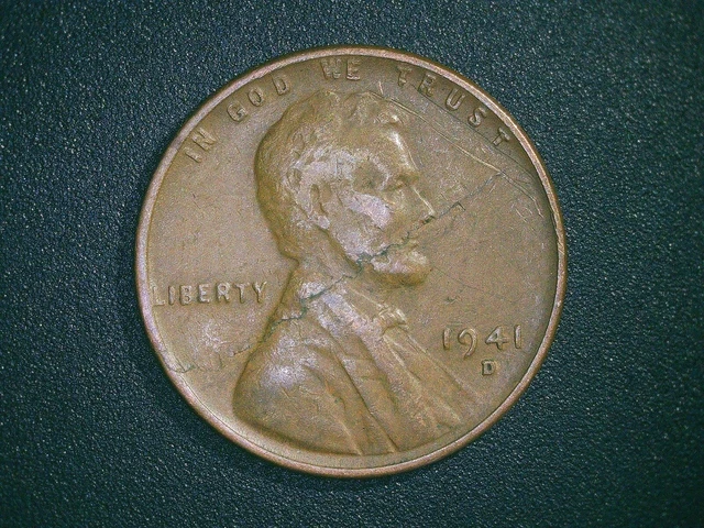 1941 D Lincoln Wheat Cent Major Rim To Rim Lamination Error Obverse