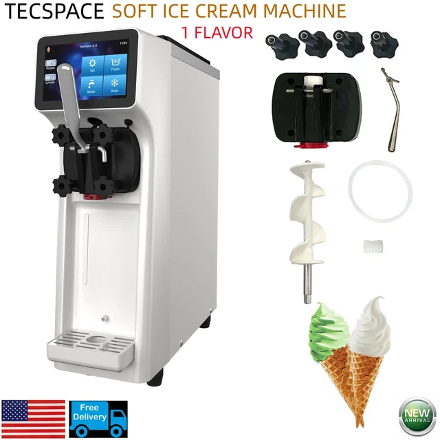 TECSPACE Commercial Soft Ice Cream Machine 1300W Frozen Yogurt Maker 10-20 L/H