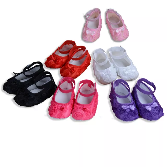 Baby Girls Flower Shoes in White Pink Hot Pink Purple Red Black 6 9 12 15 Months