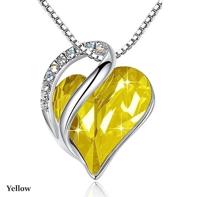 Women Silver Love Heart Green Crystals Pendant Necklace Valentine's Day Gifts