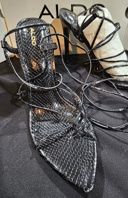 Beautiful Designer ALDO Black Ankle leg Lace Up Stiletto  Shoes 10 US