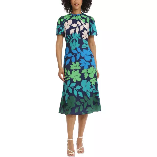 Maggy London Womens Crepe Floral Ruffle Midi Dress BHFO 2429