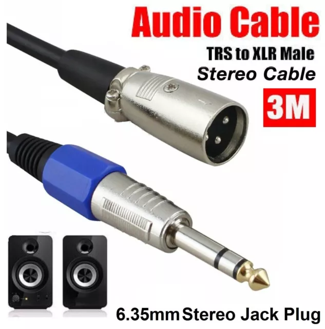 Balanced Male XLR to TRS 1/4" 6.35mm Audio Cable Microphone Stereo Jack Cable AU