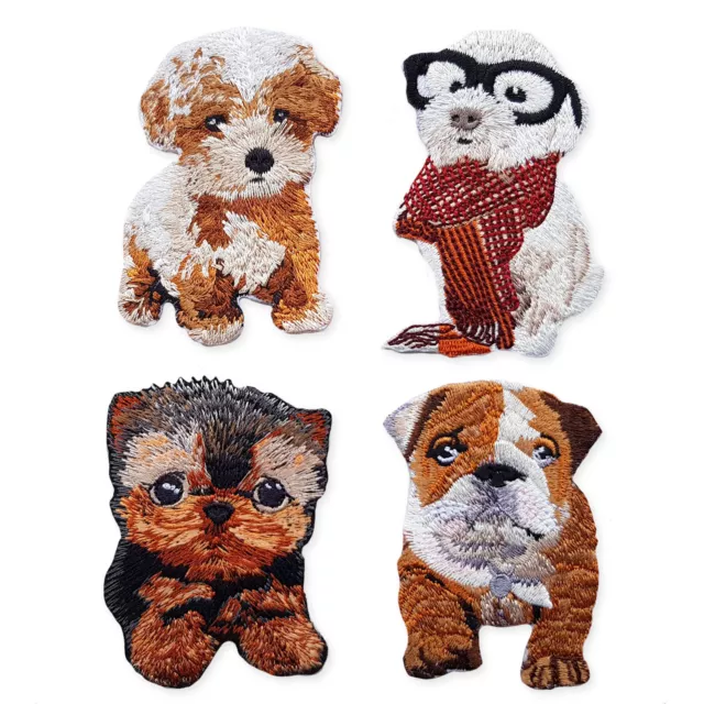 Cute Puppies Dog Bulldog Terrier Iron Sew on Appliques Embroidered Patches Motif