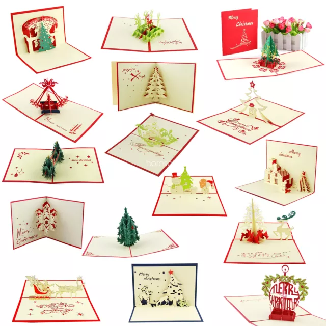 3D Pop Up Handmade Christmas Card with Envelope New Year Gifts Wishes Xmas card