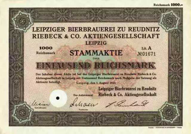 Leipziger Bierbrauerei Reudnitz Riebeck 1933 VEB Magdeburg Torgau Krostitz 1000