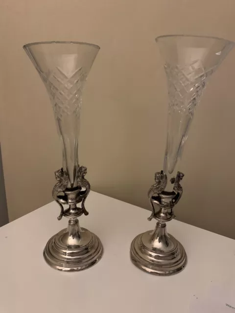 WMF pair of German silver plated classical epergne bases with glass