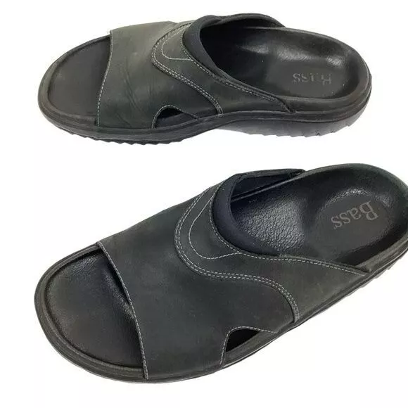 BASS MENS 9M Leather Slip On Sandals Black $28.00 - PicClick