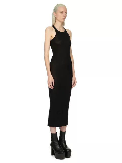 RICK OWENS FOREVER Black Rib Cotton Knit Jersey Long Tank Dress M US8 IT44 2