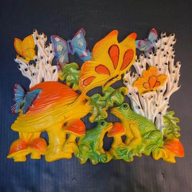Vintage 1970s Homeco Wall Decor With Mushrooms, Butterflies And Frogs
