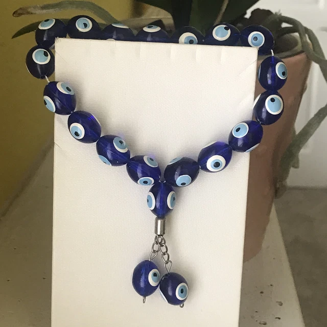 Acrylic Islamic Preyer Blue White Beads Evil Eye 5”