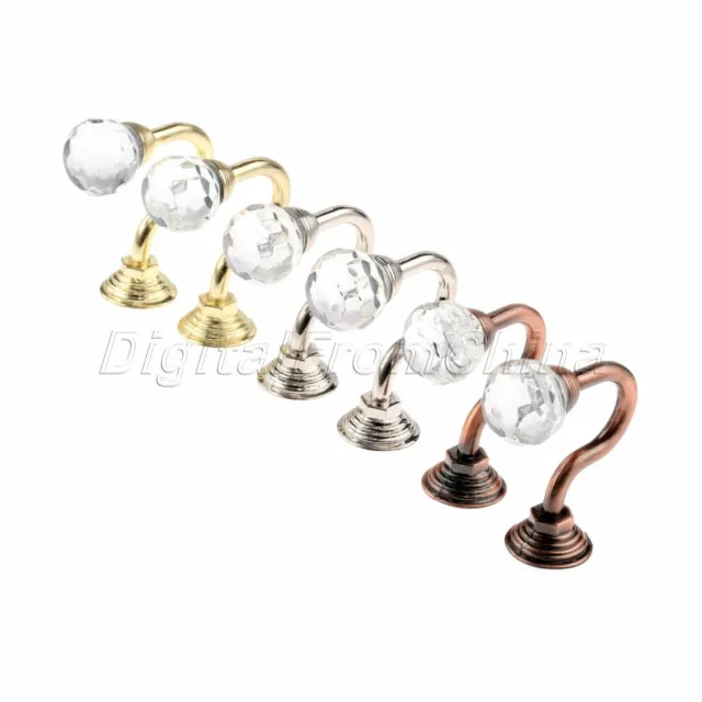 2Pcs Round Crystal Home Wall Decor Mounted Curtain Pole Hooks Hanger with Screws 2