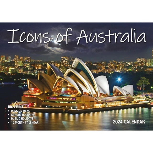 ICONS OF AUSTRALIA 2024 Rectangle Wall Calendar 16 Months Famous