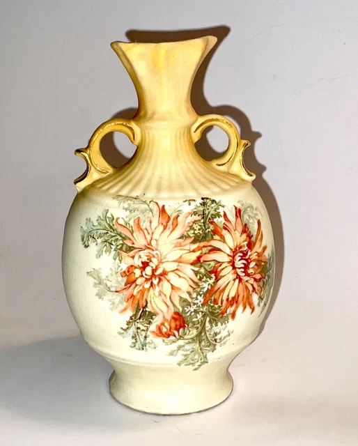 VTG Victorian Double Handled Hand Painted Rose Floral Transferware Pitcher Vase