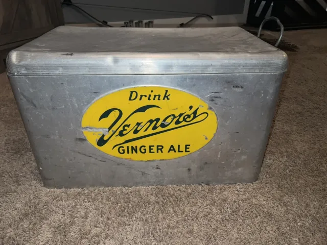 Vintage Vernors Ginger Ale Ice Chest Cooler, Signage, Bottles