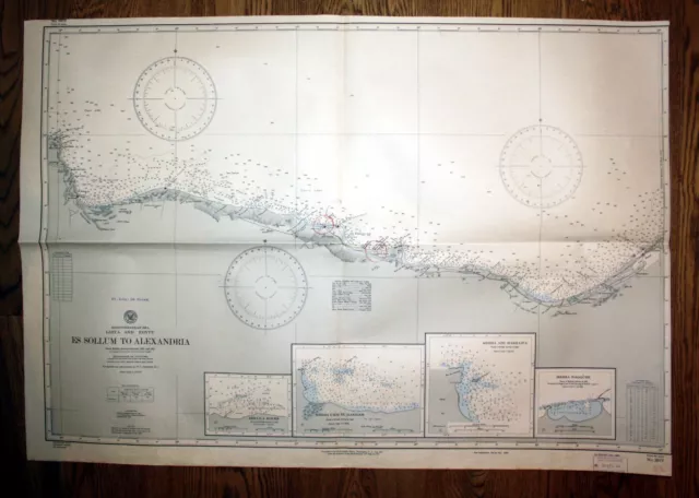 1944 Mediterranean Sea Libya Egypt Es Sollum Alexandria Ägypten map Karte 130286