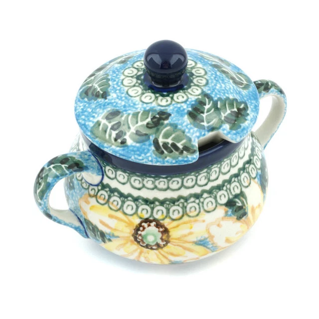 Polish Pottery Sugar Bowl 11 oz Ceramika Artystyczna Black Eyed Susan UNIKAT