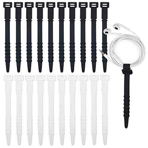 20PCS Reusable Cable Zip Ties Catcan Removable Silicone Zip Ties Elastic 4.3i...