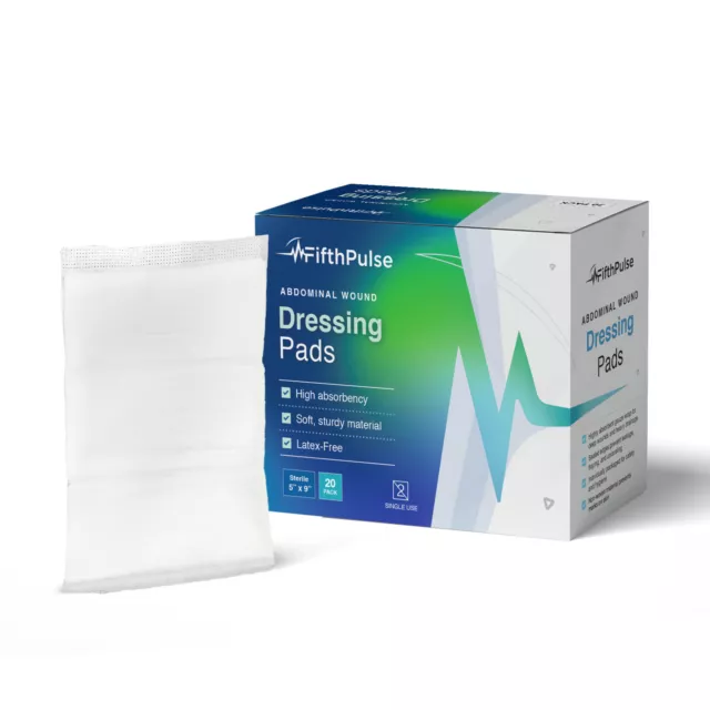 FifthPulse Sterile Abdominal Wound Dressing Pads Soft-Nonwoven 5" x 9" - 20 Pk