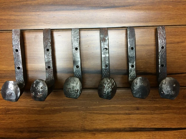 6 Railroad Spikes Hooks Hangers Rustic Industrial Decor Coat-Hat  Brushed Steel