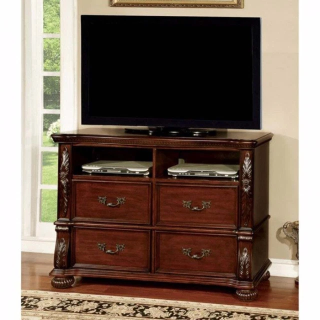 Elegantly Styled Wooden Media Chest, Brown Cherry Brown 4-drawer