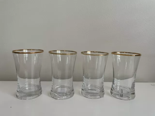 Ballard Design 4” WATER Glasses Hourglass SHAPE GOLD RIM Set Of 4 New NWT $59