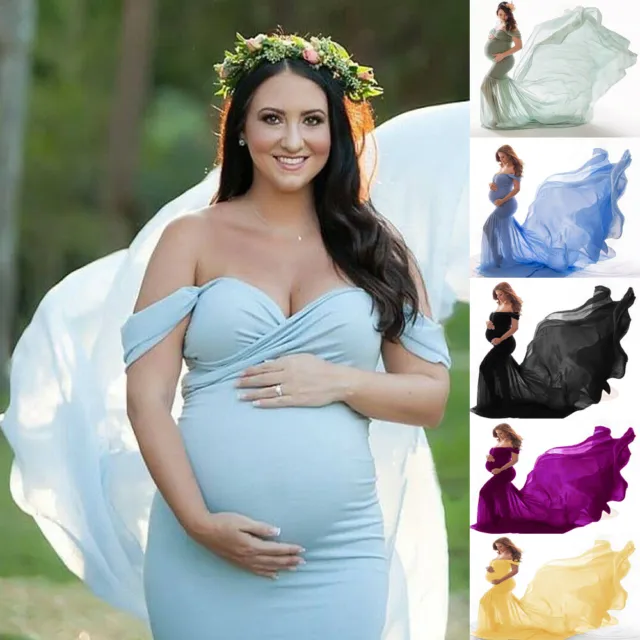 Off Shoulder Maternity Womens Dress Photography Props Long Maxi Gown Pregnant