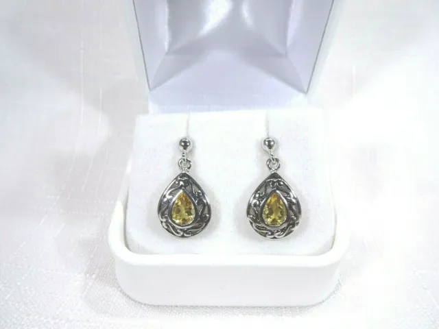 1.26ct Natural Citrine Solid Sterling Silver Filigree Drop Post Earrings