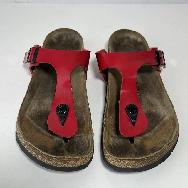 Birkenstock Gizeh Women’s 8 Red Leather Sandals Slip On Flip Flop Thong Shoes