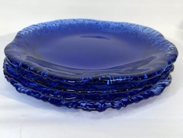 Fire & Light INSPIRED 4 Cobalt Blue Recycled Glass Lunch Plates 8.25”. EB2