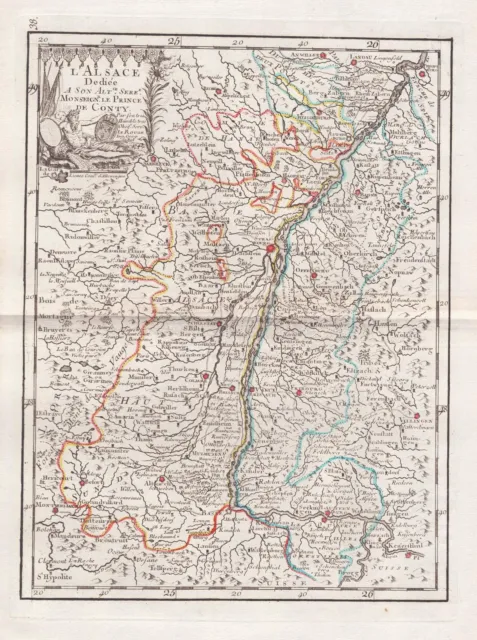 Alsace Elsass France gravure carte Karte map Kupferstich Le Rouge 1767