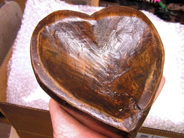 Hand carved wooden heart shaped dough bowl 2915