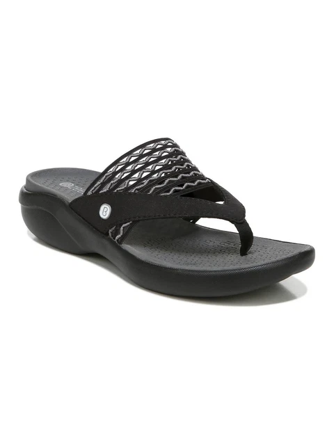 BZEES Womens Black Cabana Round Toe Wedge Slip On Thong Sandals Shoes 8 W