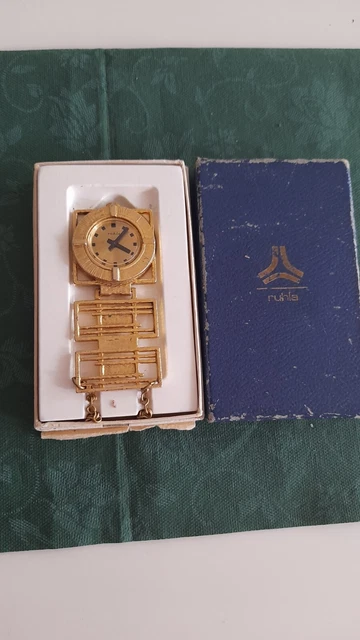DDR Ruhla Antimagnetic Damen Kettenuhr Umhängeuhr Goldfarben 70er Jahre Vintage