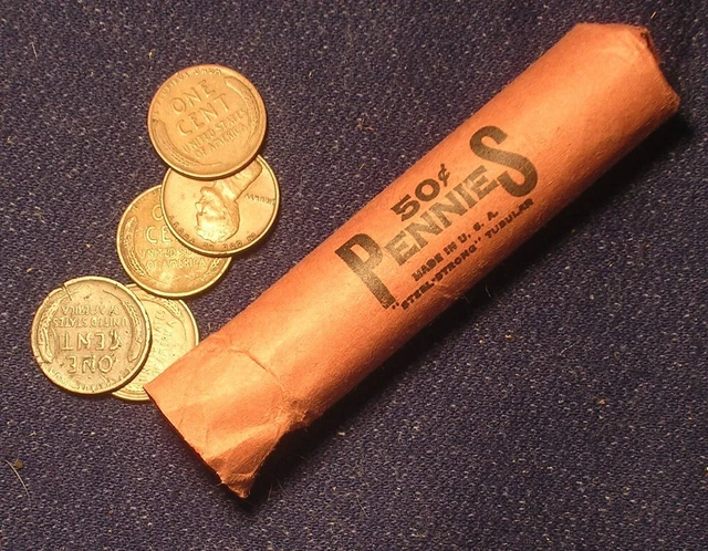 1 Roll, 1910's - 1950's Wheat Penny Roll, From circulation in the 1950's & 60's