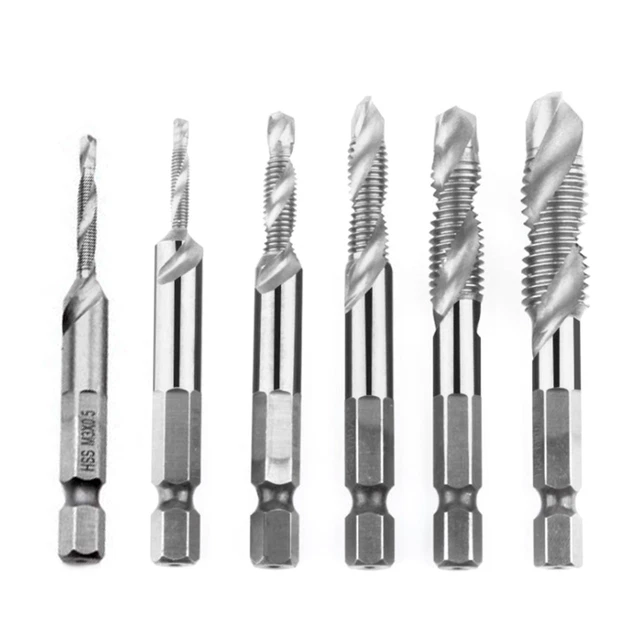 6 piezas Traje de taladro M3-M10 acero inoxidable que ahorra tiempo hexagonal brocas de grifo de vástago grifos